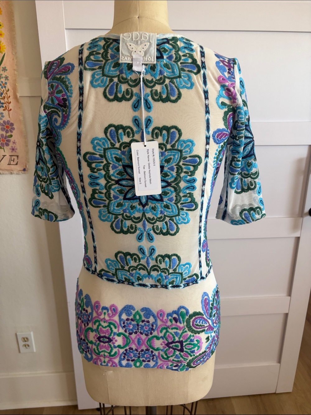 Johnny Was White Top with Blue, Teal & Purple Medallion Embroidery - Picture 2 of 2